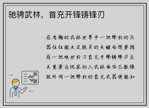 驰骋武林，首充开锋铸锋刃